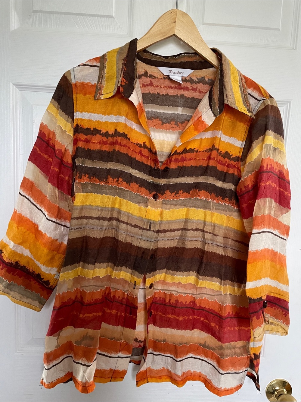 TanJay Multicolor Striped Button-Down Shirt - Warm Fall Hues